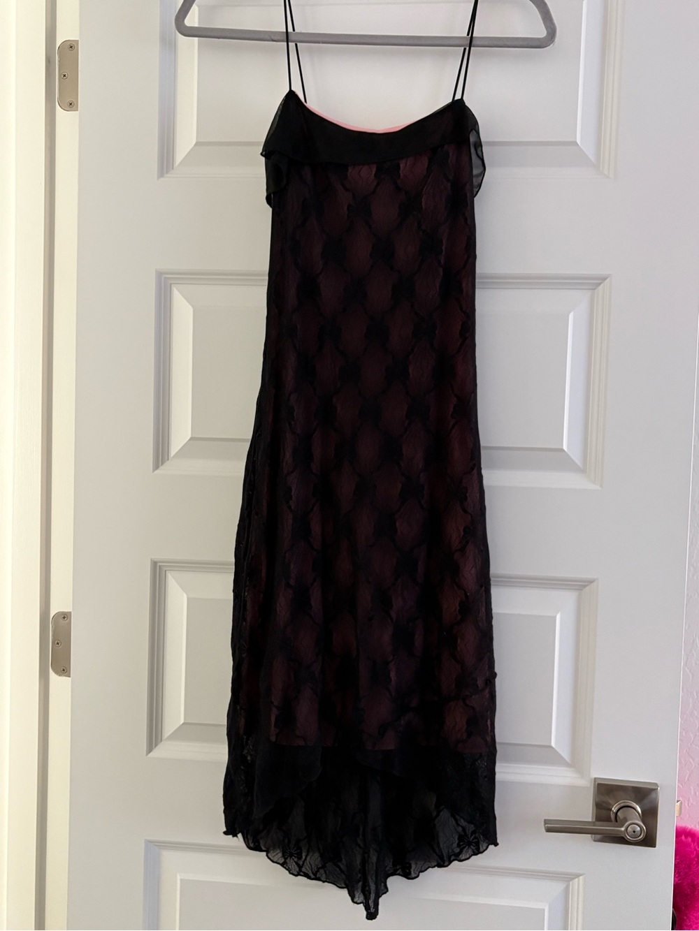 Vintage Black and Pink Asymmetrical Slip Dress
